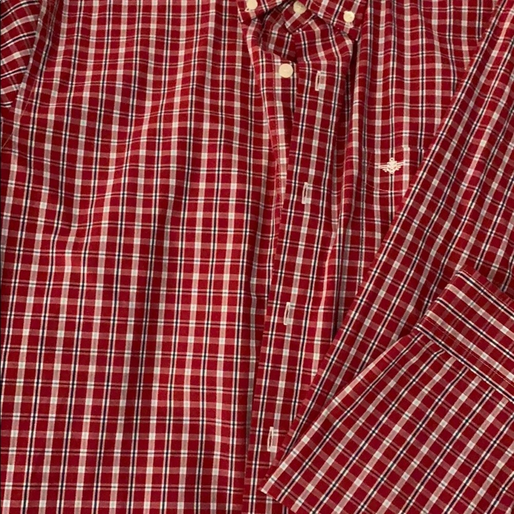 Red blue and white plaid shirt